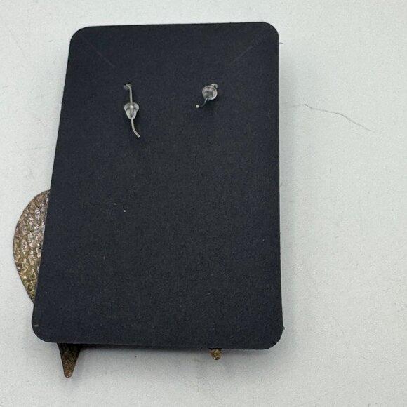 Bronze Crescent Moon & Textured Leaf Earrings With Gray Stone Accents - Picture 3 of 3